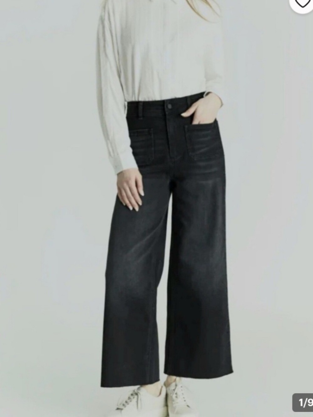 Oat New York Black Wide-Leg Jeans Patch Pocket Raw Hem NWT - 8/29